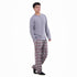 Men Fall Pajama Set Light Grey Buttoned Sweatshirt + Maroon x Light grey checkered Pants